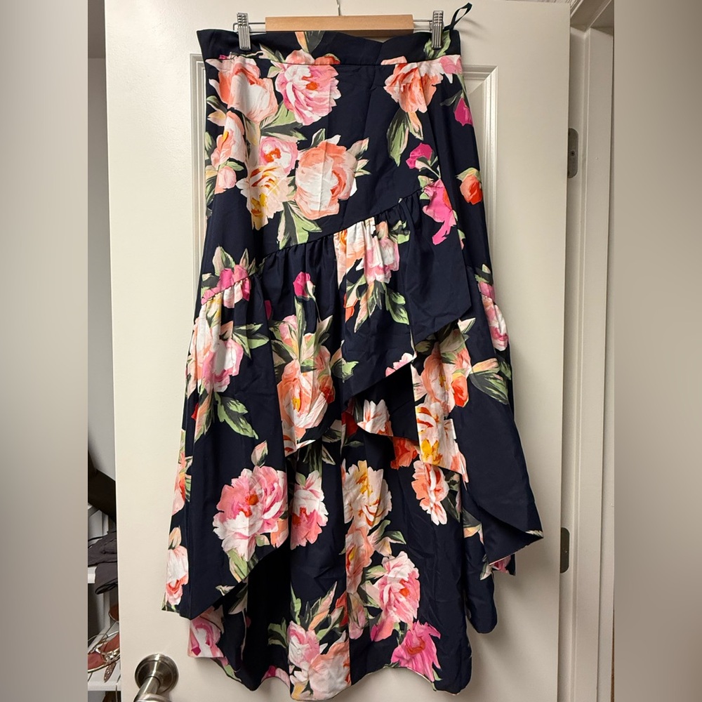 Eliza J Floral High-Low Skirt in Navy and Pink